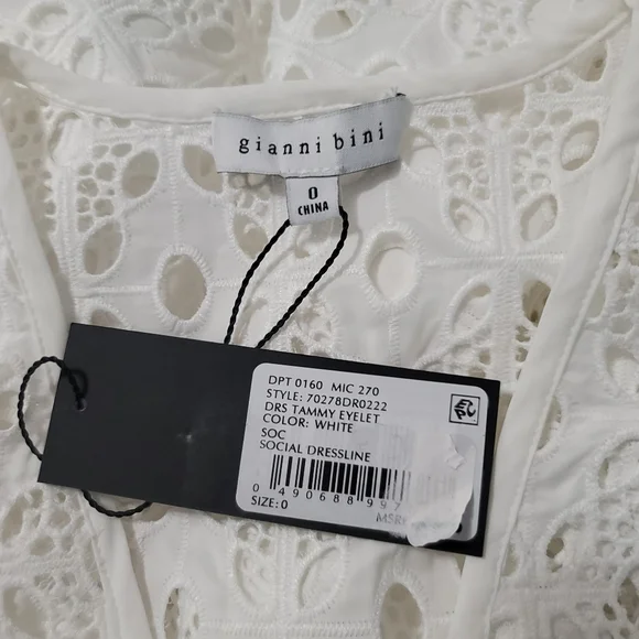 Gianni Bini Tammy V-Neck Flutter Short Sleeve Eyelet Cinched Tie Waist Mini Dres - Picture 8 of 10